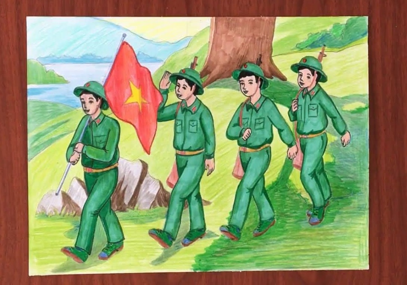 cách vẽ chú bộ đội cầm súng