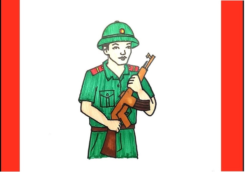 vẽ chú bộ đội cầm súng