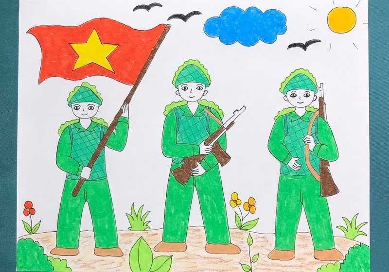 vẽ chú bộ đội canh gác